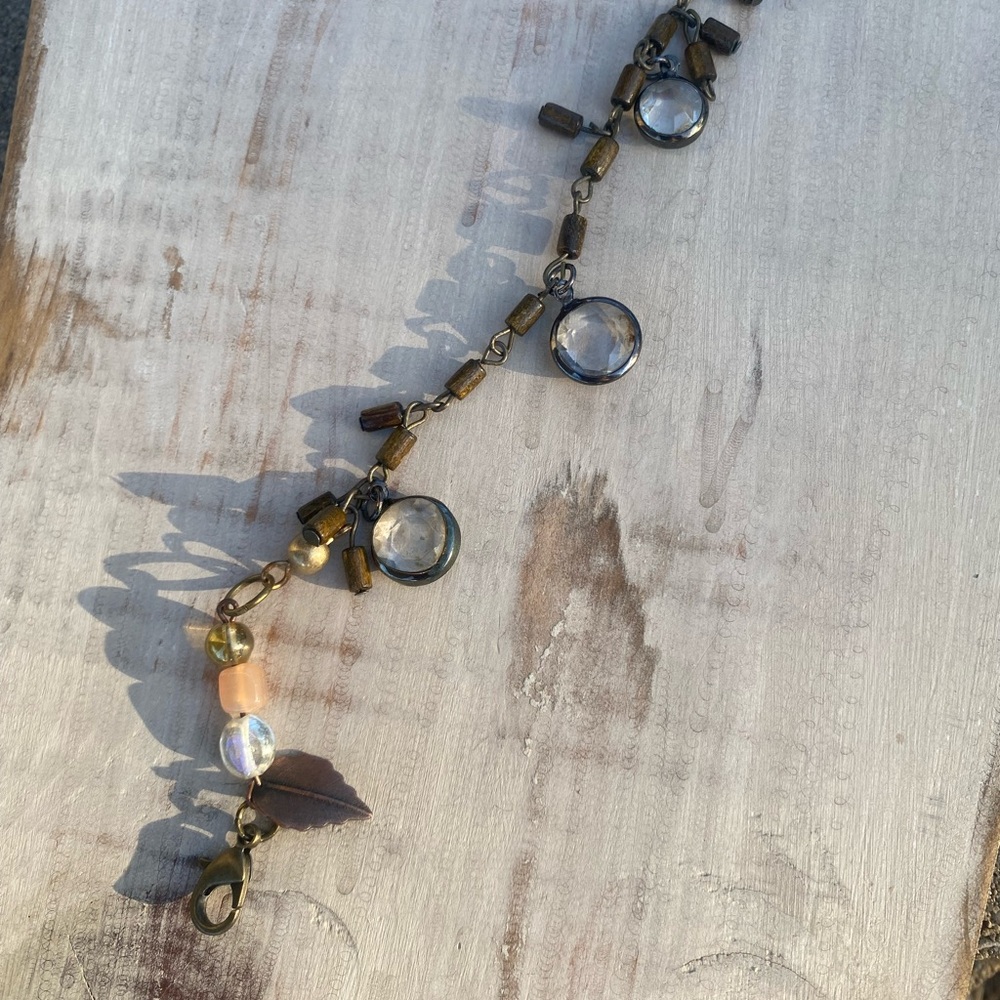 Eyeglass crystal handmade wooden bracelet with glass beads with serenity leaf🍃🕊️